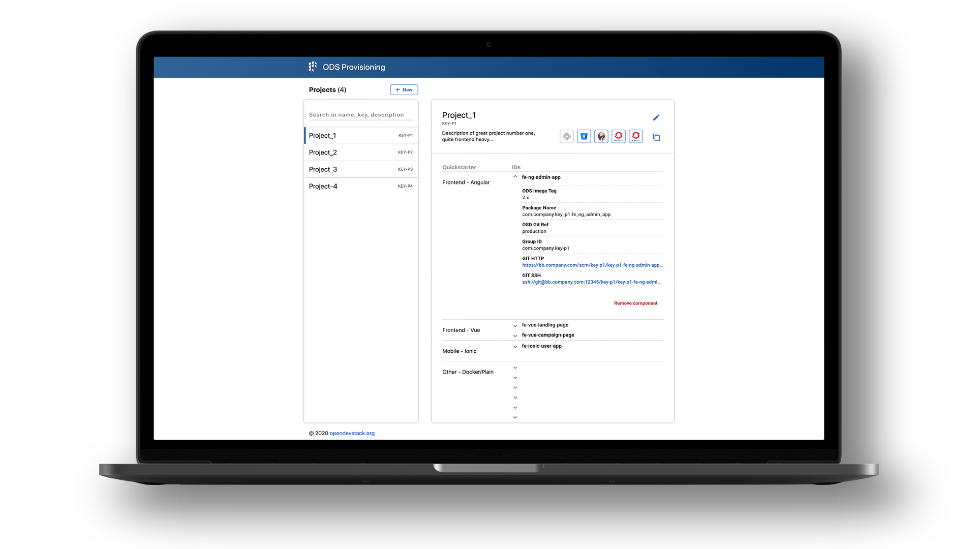 Screenshot of the ODS provisioning app Screenshot of the ODS provisioning app